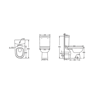 Uzatılmış Koltuk 655*375*795mm Banyo İçin İki Parça Tuvalet Wc