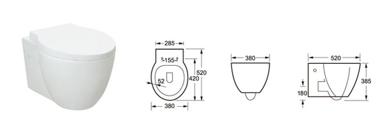 Banyo için Yuvarlak Cilalı Seramik Uzatılmış Koltuk Asma Wc