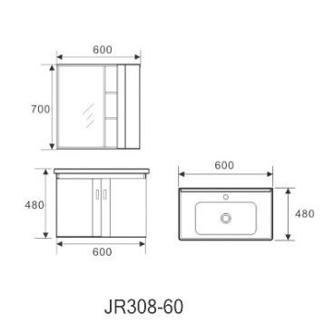 Ayna Seramik Lavabo Vanity Çizilmeye Dayanıklı 600mm Banyo Vanity Dolabı