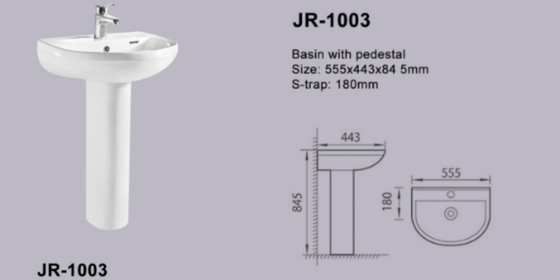ISO9001 Beyaz Modern Bağlantısız Ayaklı Lavabo 555*443*845MM