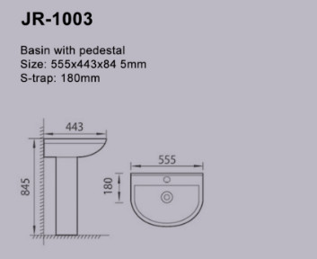 ISO9001 Beyaz Modern Bağlantısız Ayaklı Lavabo 555*443*845MM